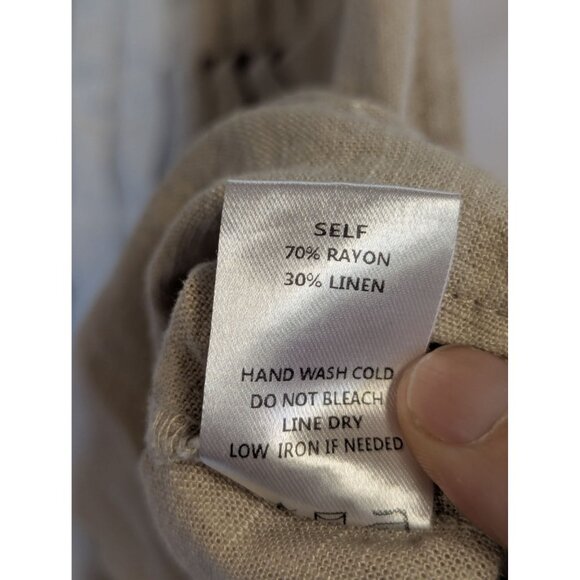 La Lavon Beige Sleeveless Pleated Crop Top With Tie Front Rayon & Linen Blend Li - Picture 4 of 6